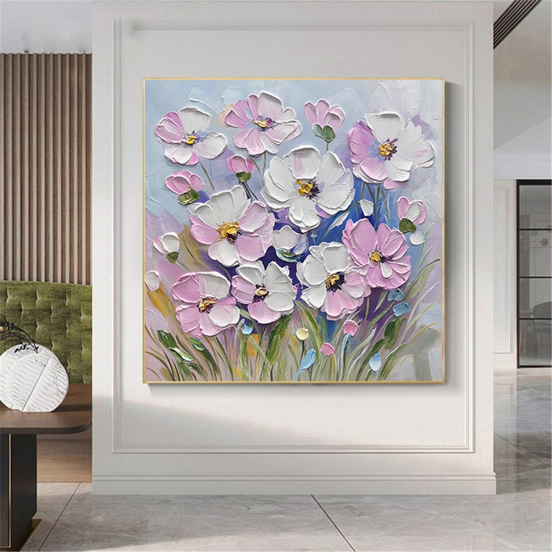 花语 手绘花卉装饰画肌理抽象画餐厅客厅挂画现代田园风治愈风 - 海报/装饰画/版画 - 亚麻 粉红色