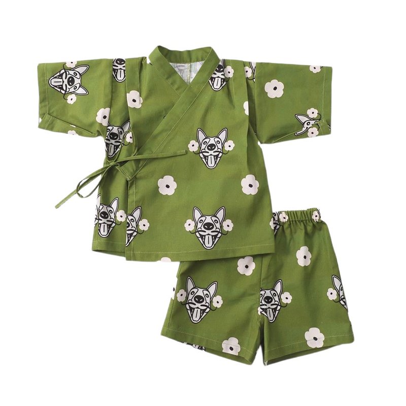 GOC Studio 全棉 婴儿服 童装 日本和服kimono - 丛林小狗 - 童装上衣 - 棉 绿色