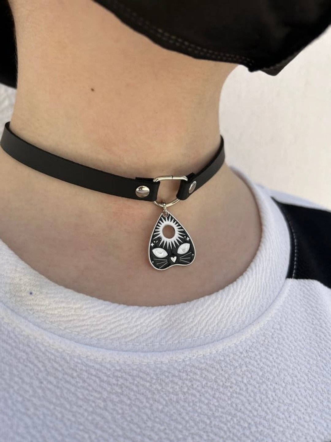 CAT ouija choker/black/F size/cat/hellcatpunks/hcp-ac-0276 - 颈链 - 人造皮革 黑色