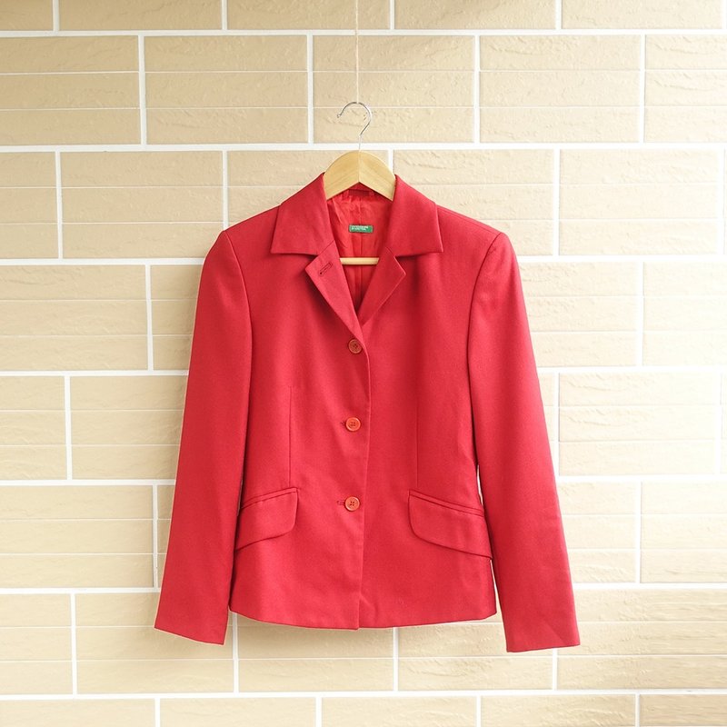 │Slowly│圣诞红-古着西装羊毛外套│vintage.复古.文艺. - 女装休闲/机能外套 - 聚酯纤维 红色