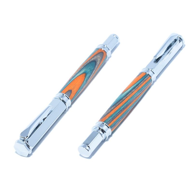 Wooden fountain pen * magnet cap * (kind of hard wood dyed; plating of chrome) (VF-C-SPC) - 铅笔盒/笔袋 - 木头 蓝色