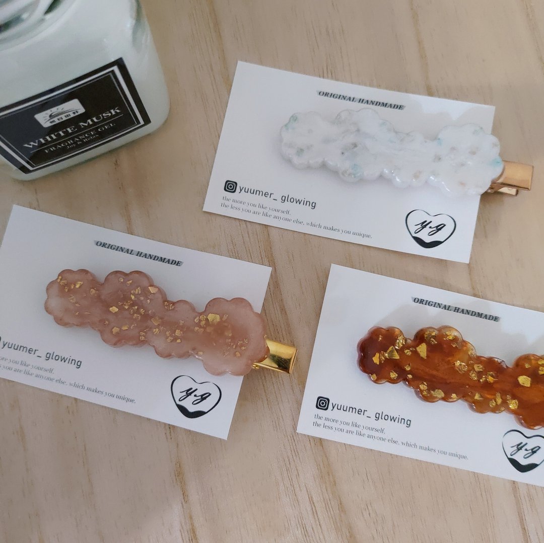Y.G 手工饰品 发夹 韩系 发饰 气质 珠光白 玫瑰金/ 仙气云朵花 - 发饰 - 树脂 白色