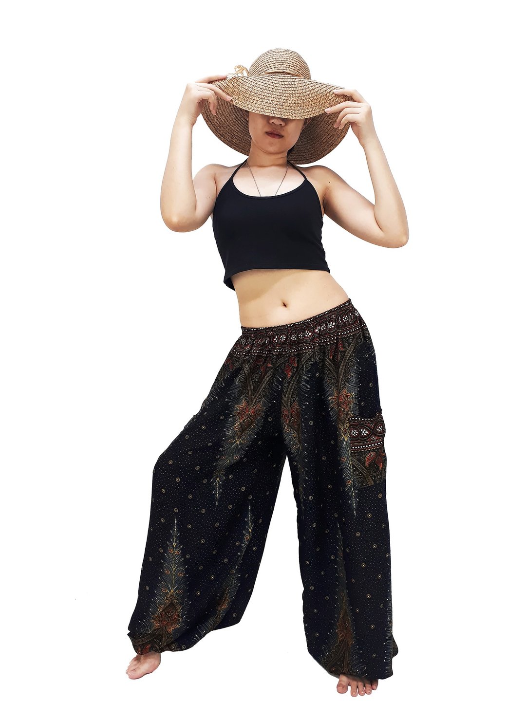 Women Pants Aladdin Pants Thai Pants Gypsy Pants Rayon Bohemian Trouser - 男士长裤 - 其他材质 黑色