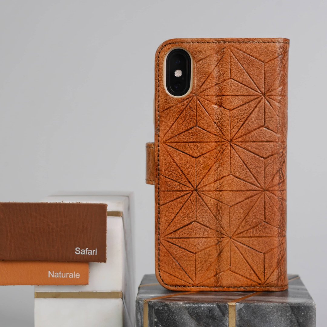 Leather iPhone wallet case for iPhone Xs/X &amp; Xs Max - Geometric Star - 手机壳/手机套 - 真皮 咖啡色