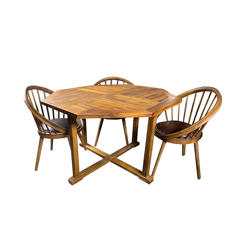 【吉迪市100%全柚木家具】DF011(SET-1) 八角收合桌+纯牛皮垫椅组 - 其他家具 - 木头 咖啡色