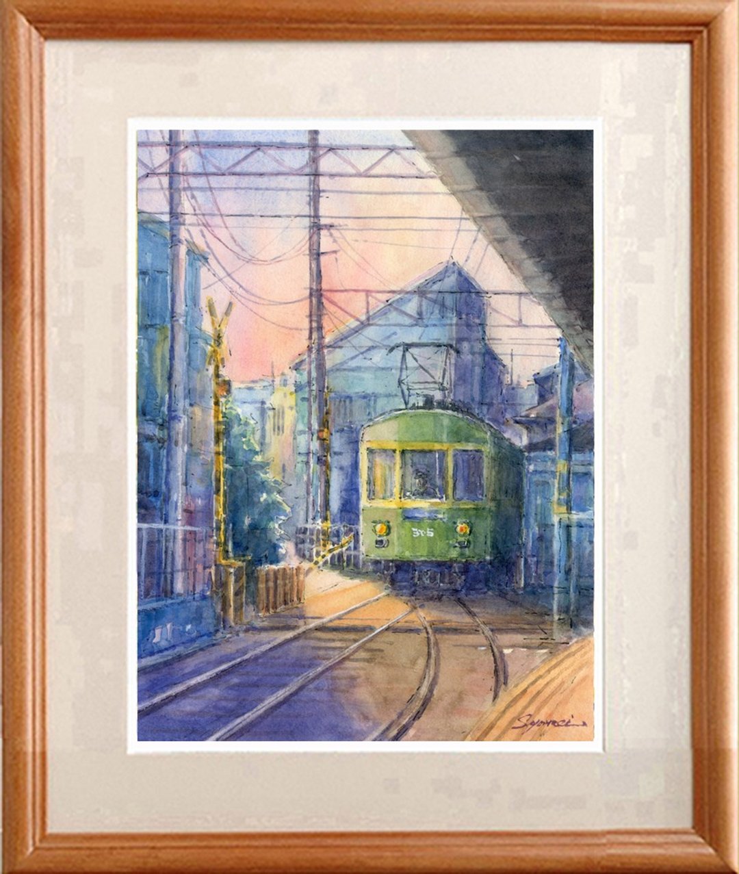 Original watercolor painting To Enoden station - 海报/装饰画/版画 - 纸 紫色