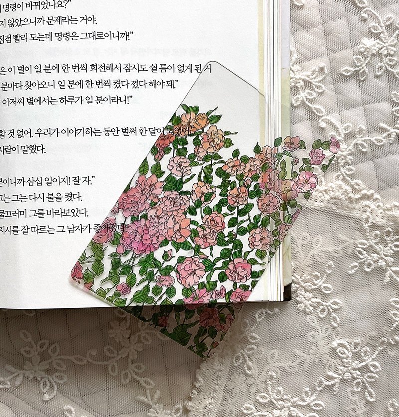 麝香玫瑰花朵书签 (dami) 透明书夹 藏书章 纪念品 礼物 - 书签 - 塑料 多色