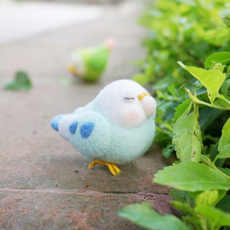 一只有想法的鸟 - 羊毛毡蓝色鹦鹉 小鸟挂饰钥匙链别针 圣诞礼物 - 摆饰 - 羊毛 蓝色