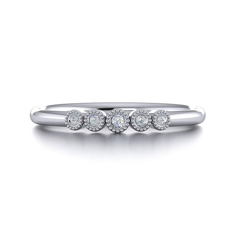 【PurpleMayJewellery】18K金简约五心排列线戒戒指 婚戒订制R008 - 戒指 - 钻石 银色