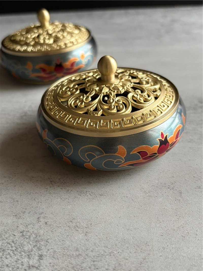 珐琅色纯铜宣德炉 香炉 纯铜香炉 原色 珐琅色 铜香炉 盘香炉 - 香薰/精油/线香 - 铜/黄铜 