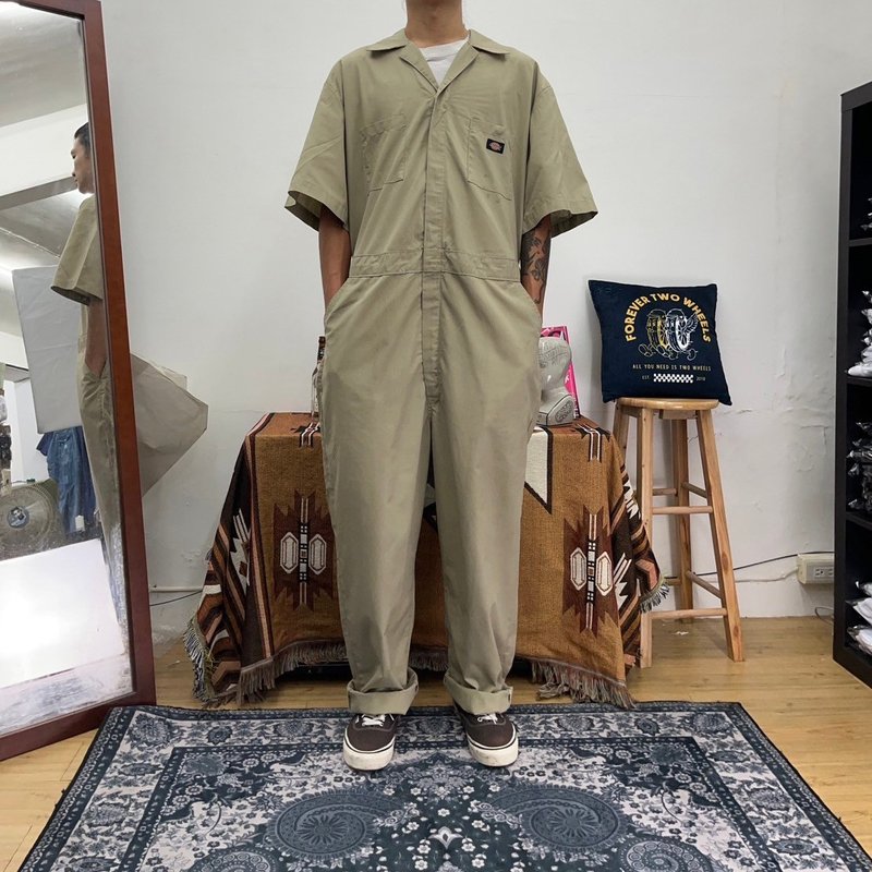 DICKIES 卡其 短袖 连身工作服 COVERALLS XL 古着 二手 - 男士长裤 - 棉．麻 卡其色