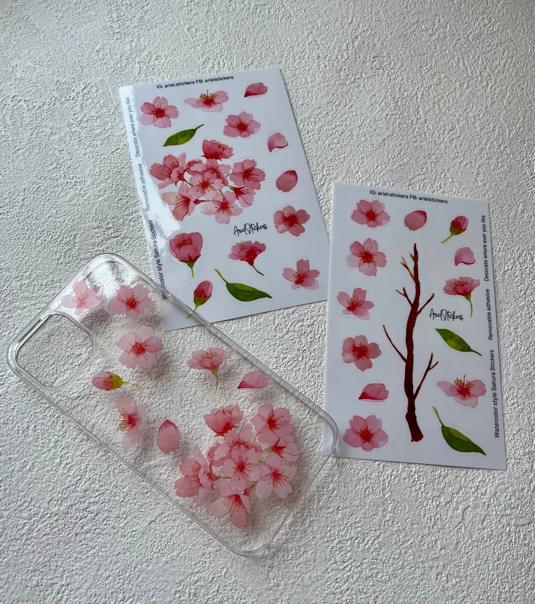 水彩风樱花透明贴纸 / 防水耐用易撕走 /可装饰多种表 - 贴纸 - 防水材质 粉红色