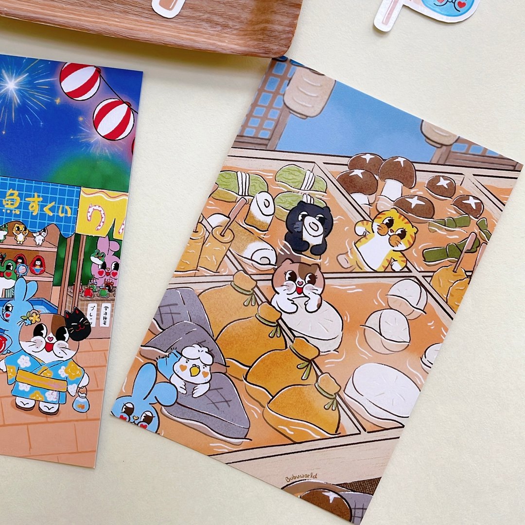 Bubuworld夏祭系列 章鱼烧关东煮明信片海报卡片 共2款 - 卡片/明信片 - 纸 