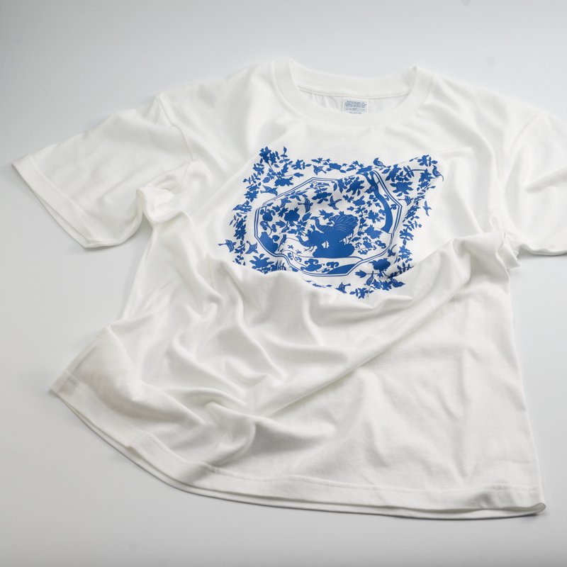 T-shirt 青花 (白) - 女装 T 恤 - 棉．麻 白色