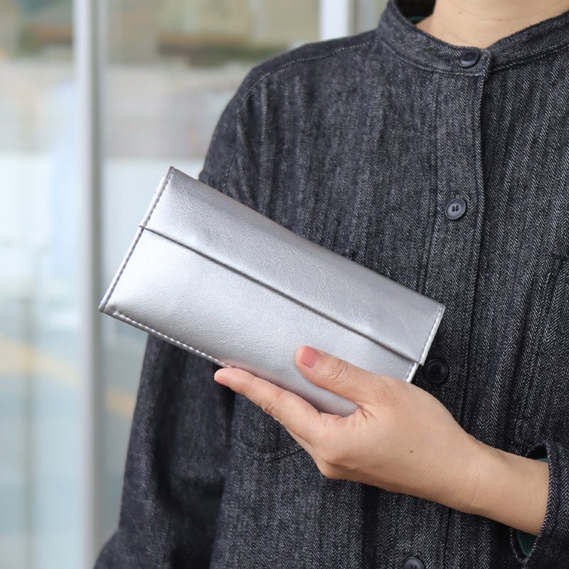 极简超薄长钱包【5 色】纸钞尺寸 极轻盈防水抗刮优质人造皮革制 - 皮夹/钱包 - 其他材质 银色
