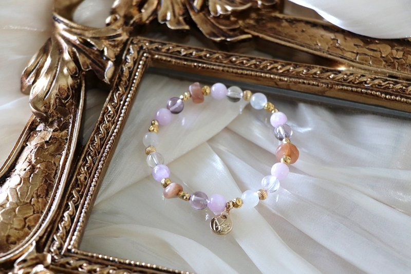 提升自我手链原矿设计 / 蜜香橙花 - 紫锂辉 - 月光 - 黑金太阳 - 手链/手环 - 水晶 粉红色