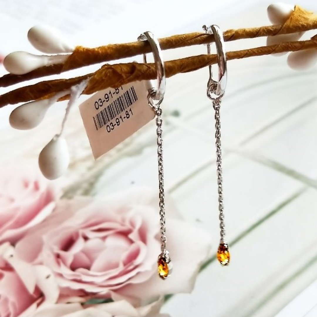 Eli Jewelry意大利进口正18K金 气质天然黄宝石18K白金垂坠耳环 - 耳环/耳夹 - 贵金属 银色