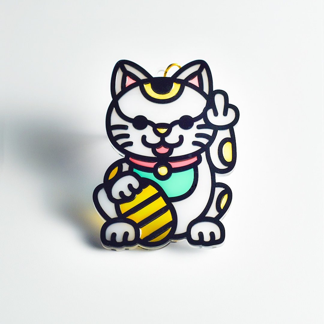 招福猫 招财猫 中指猫 挂饰 / 匙扣 - 挂绳/吊绳 - 压克力 多色