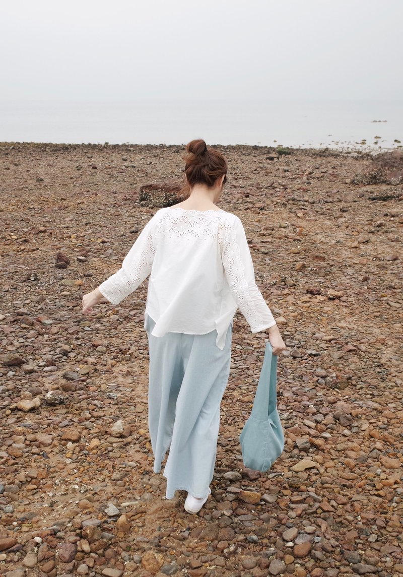 前后两穿棉蕾丝上衣 - 女装上衣 - 棉．麻 白色