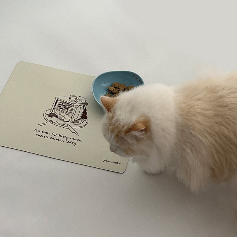 【宠物餐食垫】贪吃小猫 猫咪狗狗皮革餐垫 防水防油 隔热餐垫 - 餐垫/桌巾 - 防水材质 