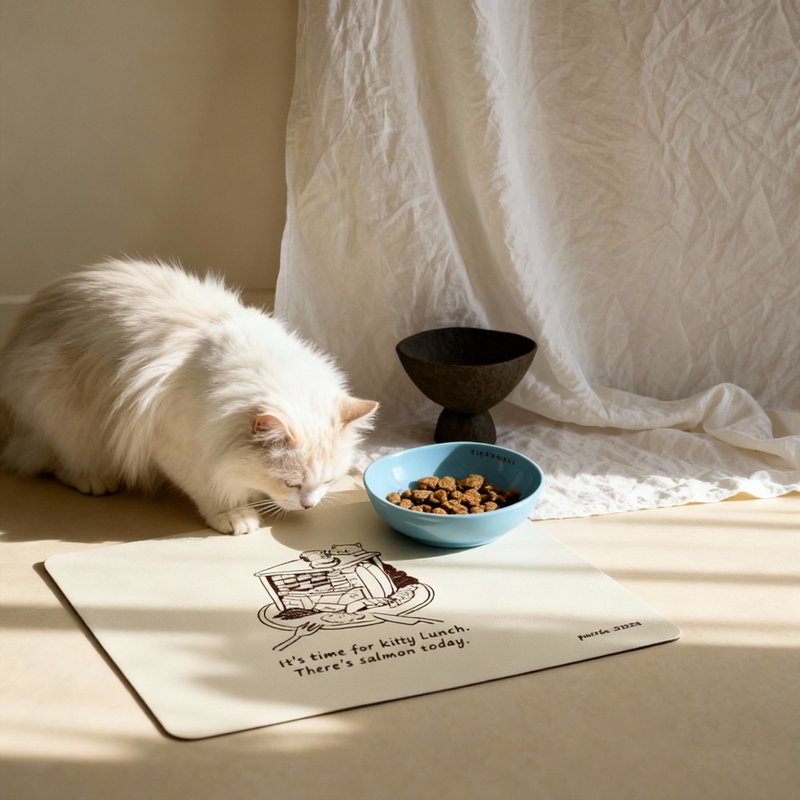 【宠物餐食垫】贪吃小猫 猫咪狗狗皮革餐垫 防水防油 隔热餐垫 - 餐垫/桌巾 - 防水材质 