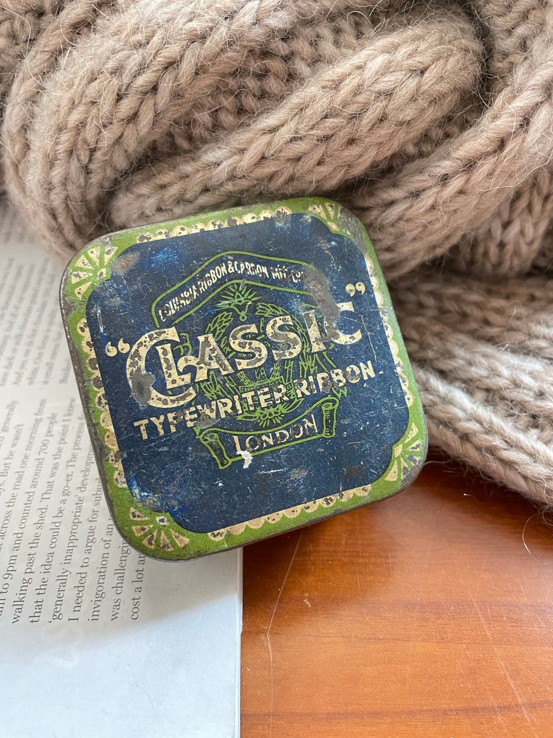 老杂货老又好古董珠宝 Vintage 蓝绿配色铁盒 英国制 W23 - 其他 - 其他金属 金色