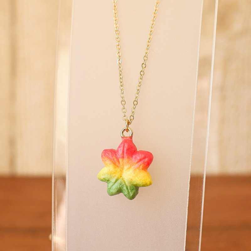 和纸饰品 项链 枫叶 红叶 练り切り 日式甜点 - 项链 - 纸 橘色