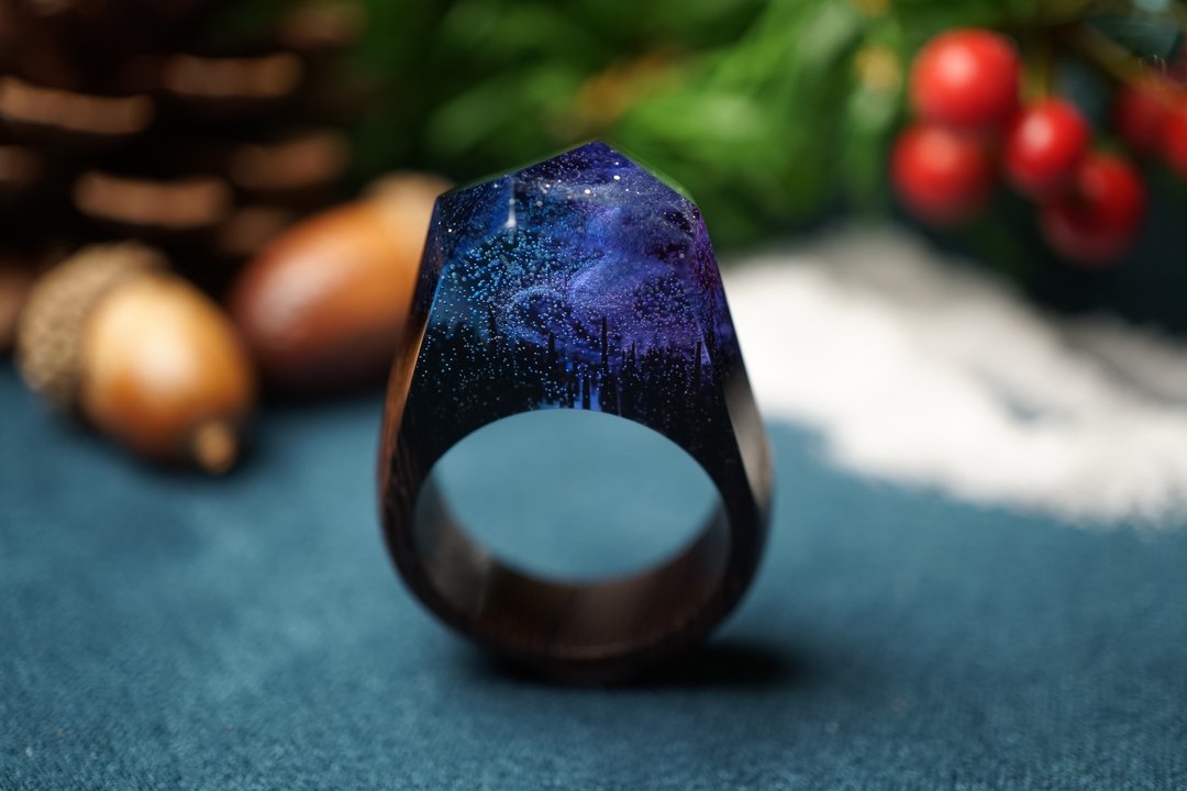 铁刀木迷幻星河木戒 - 戒指 - 木头 蓝色