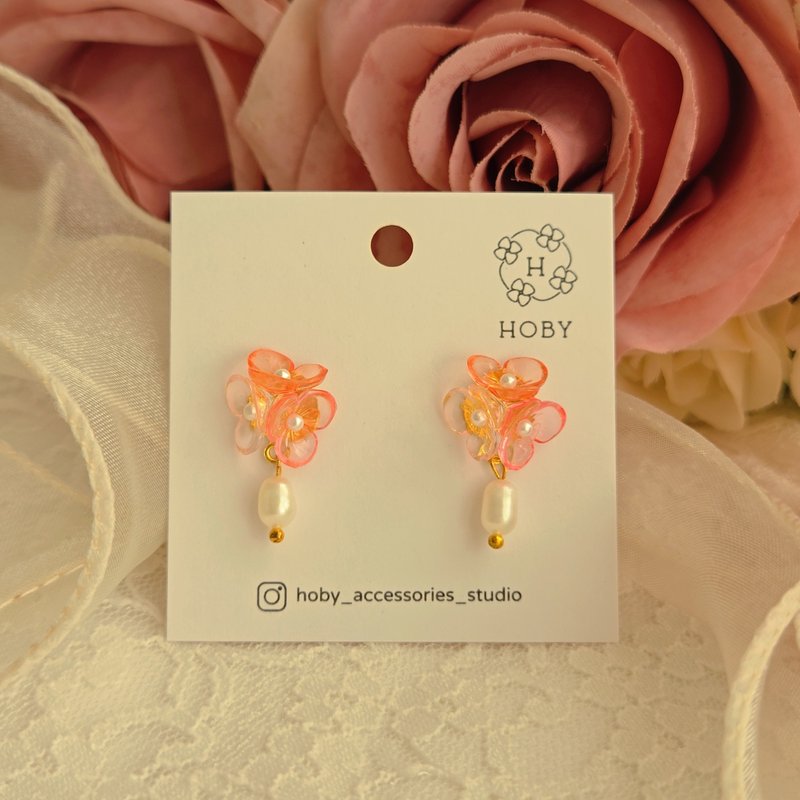 喃 珍珠耳环 耳环/耳钉/耳夹 原创 手做 送礼 - 耳环/耳夹 - 不锈钢 红色