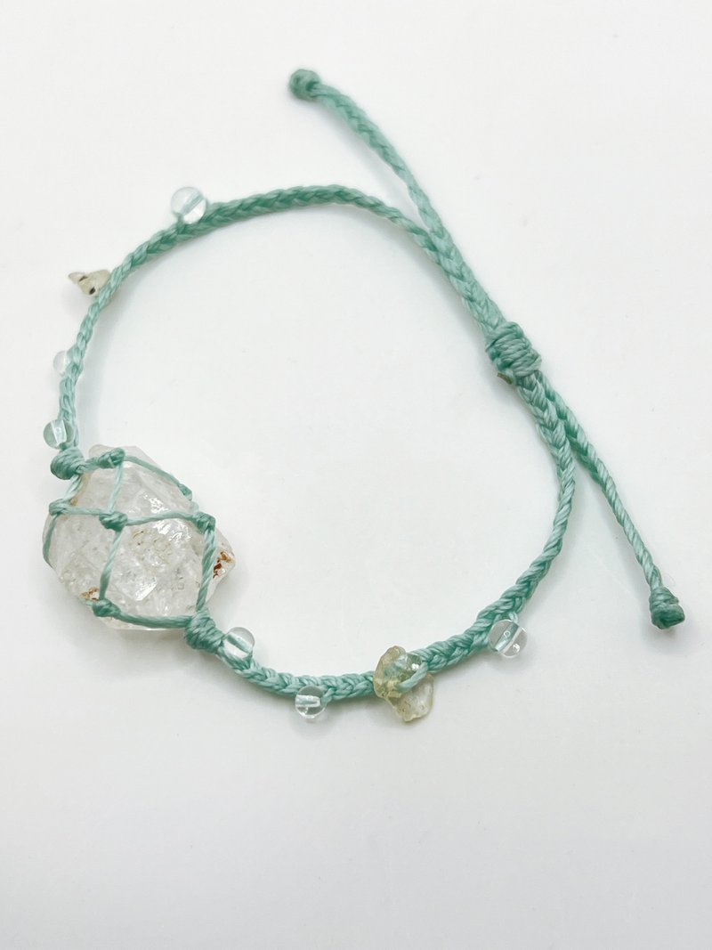 红泥骸骨水晶原矿手工蜡绳编织手环 - 手链/手环 - 水晶 蓝色