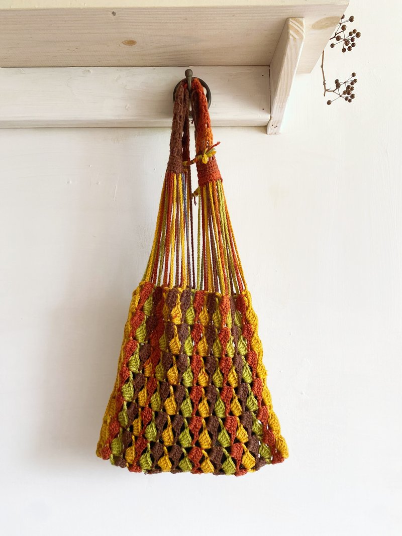 【好日手作】Handmade德国毛线手工编织秋天的颜色侧背包 - 侧背包/斜挎包 - 羊毛 多色