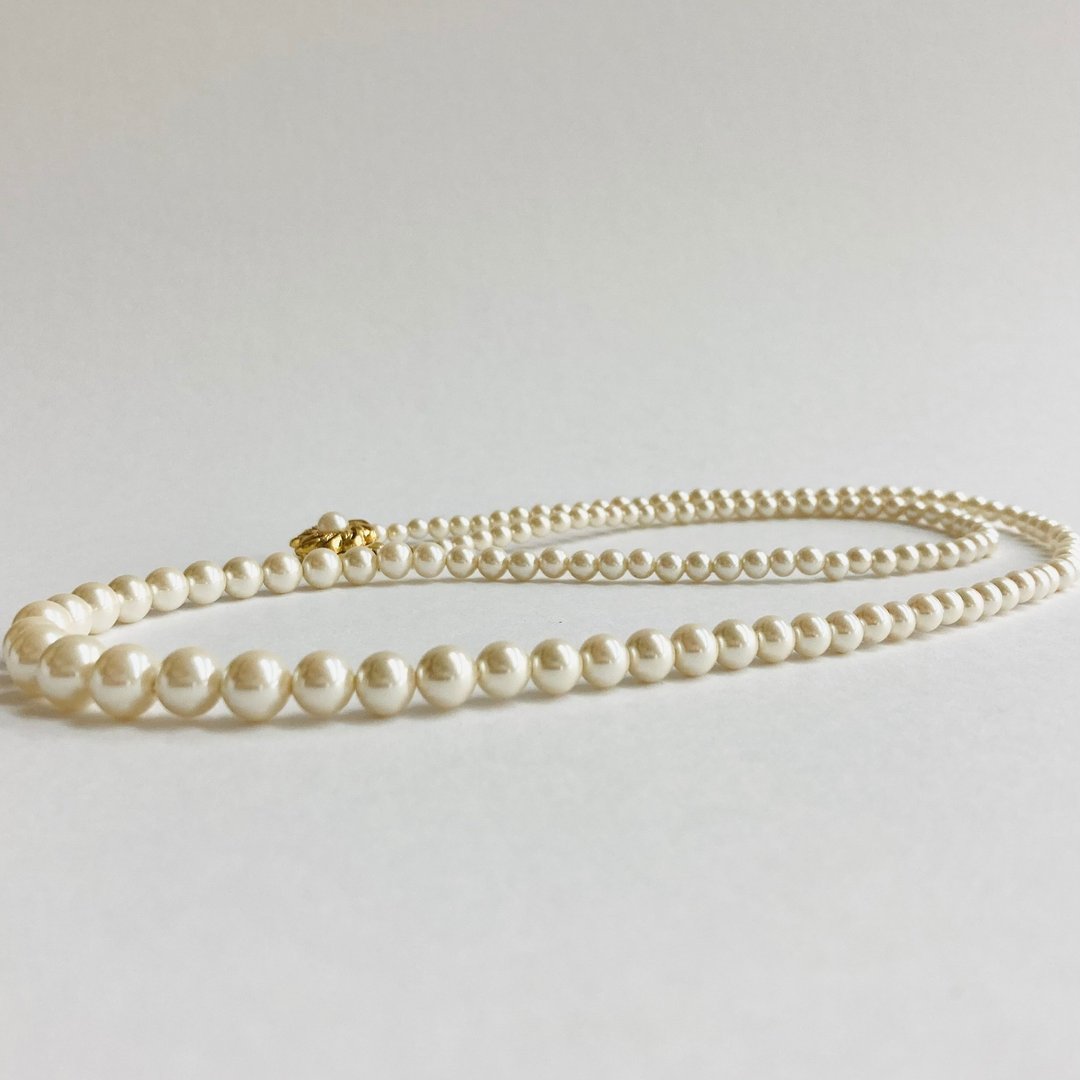 玻璃珍珠渐层长项链/约4x8mm/约61cm/奶油色/G/日本制造 - 项链 - 贝壳 金色