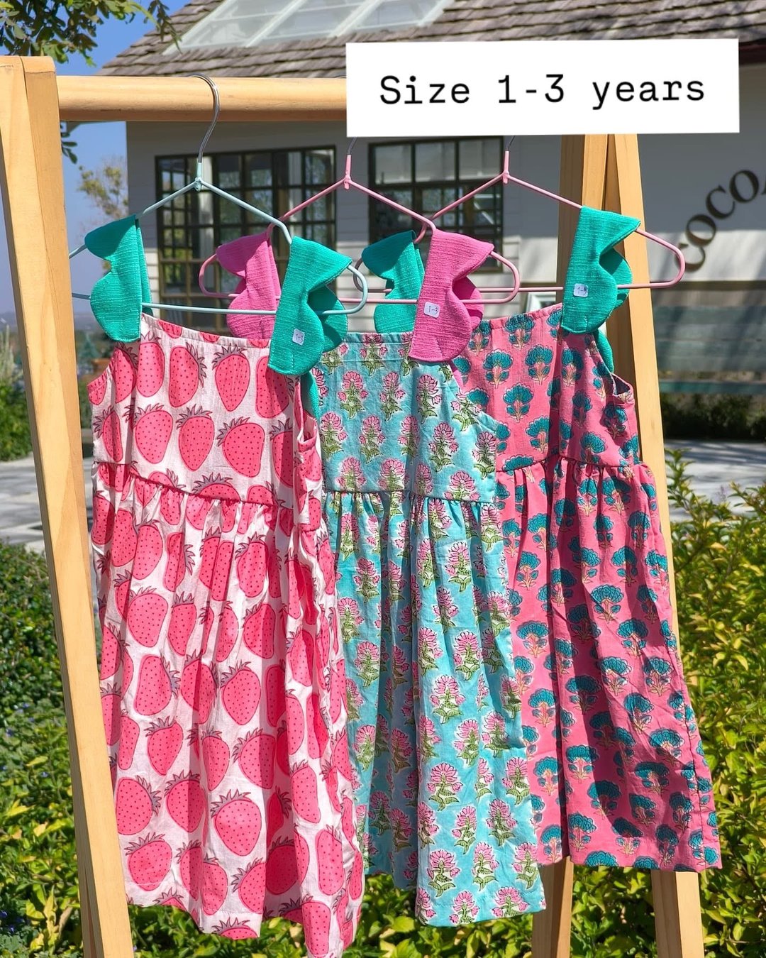 Flower Indian cotton block printed dress for 1-7 years Girls - 洋装/连衣裙 - 棉 多色