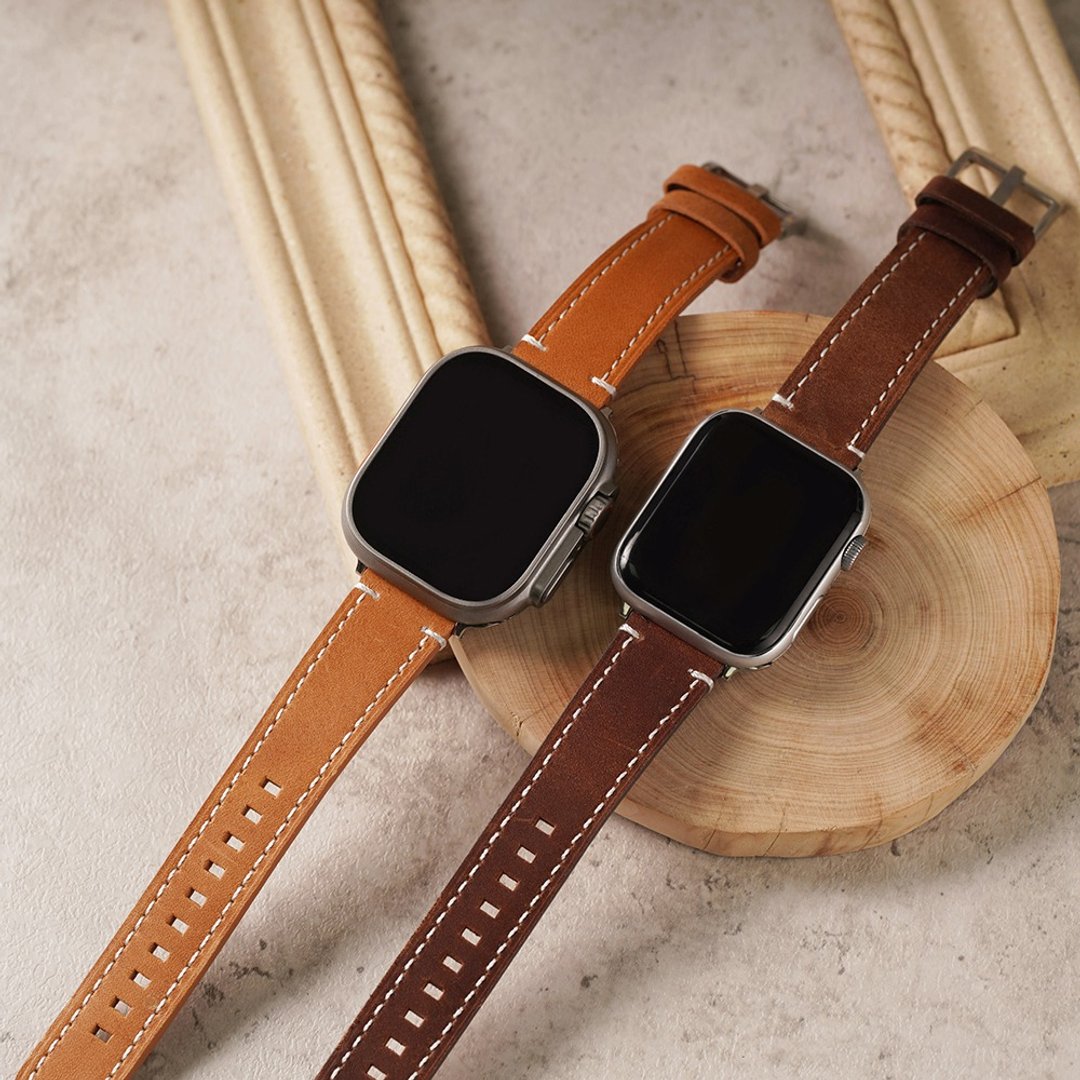 Apple watch - 质感方扣车线疯马真皮苹果表带 - 表带 - 真皮 