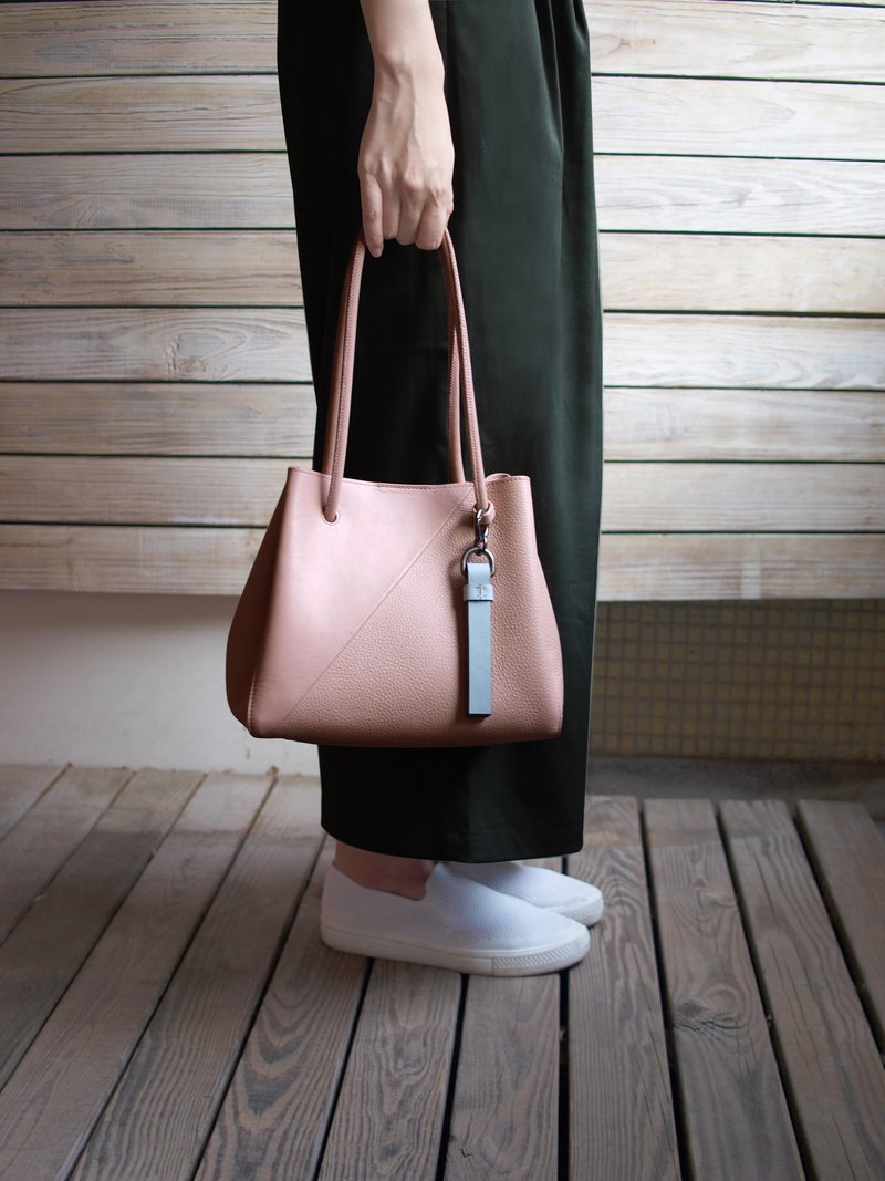 Blanc de Blancs 两用真皮拼接小款风琴托特包-粉色 - 侧背包/斜挎包 - 真皮 粉红色