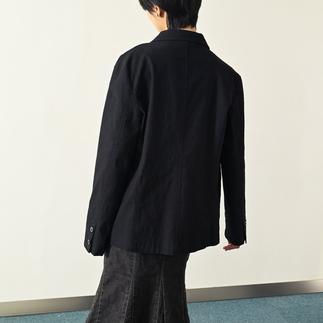 【NaSuBi Vintage】宽松版型棉质混纺古着西装外套 - 女装西装外套/风衣 - 其他人造纤维 黑色