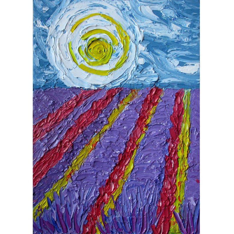 Provence Painting Impasto Lavender Original Art France Landscape Lavender Flower - 墙贴/壁贴 - 其他材质 多色