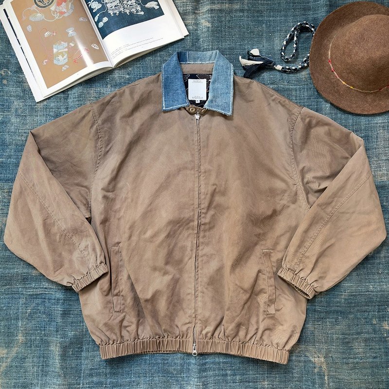 MajorFolk 核桃皮染做旧 蓝染古布拼领 日系复古秋冬男夹克外套 - 男装外套 - 棉．麻 