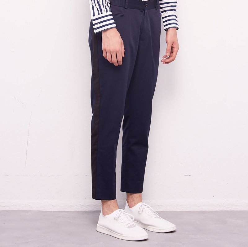Stone@s Side Straight Trousers 拼接 西装裤 深蓝 - 男士长裤 - 棉．麻 蓝色