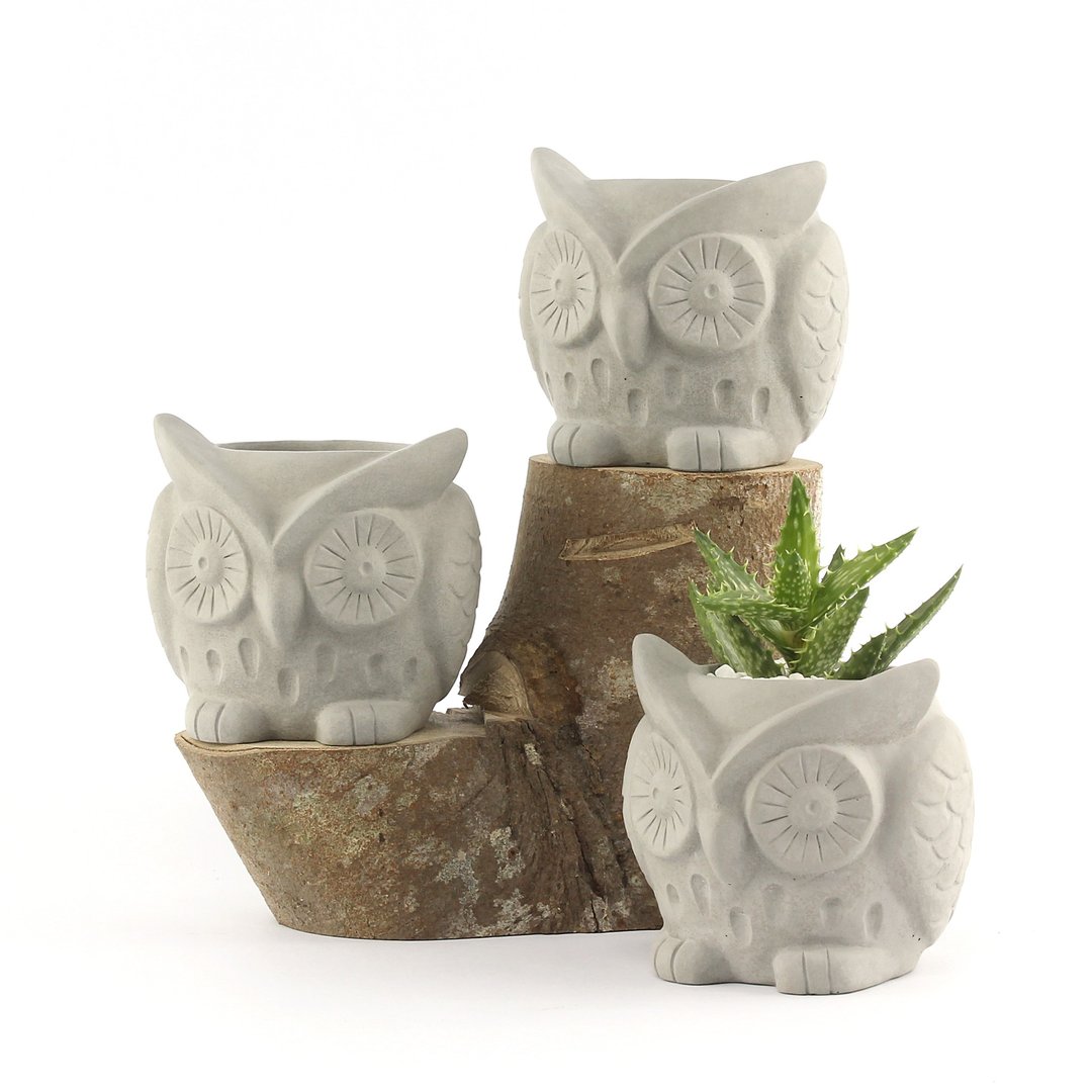 水泥花器 - 猫头鹰盆器 多肉植物盆器 - 植栽/盆栽 - 水泥 灰色