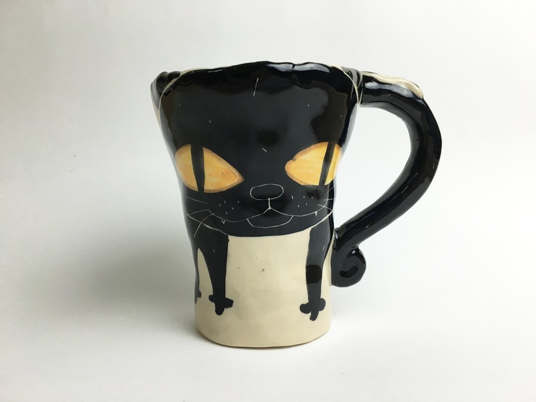 Nice Little Clay 手工铃铛杯_黑猫120300 - 咖啡杯/马克杯 - 陶 白色