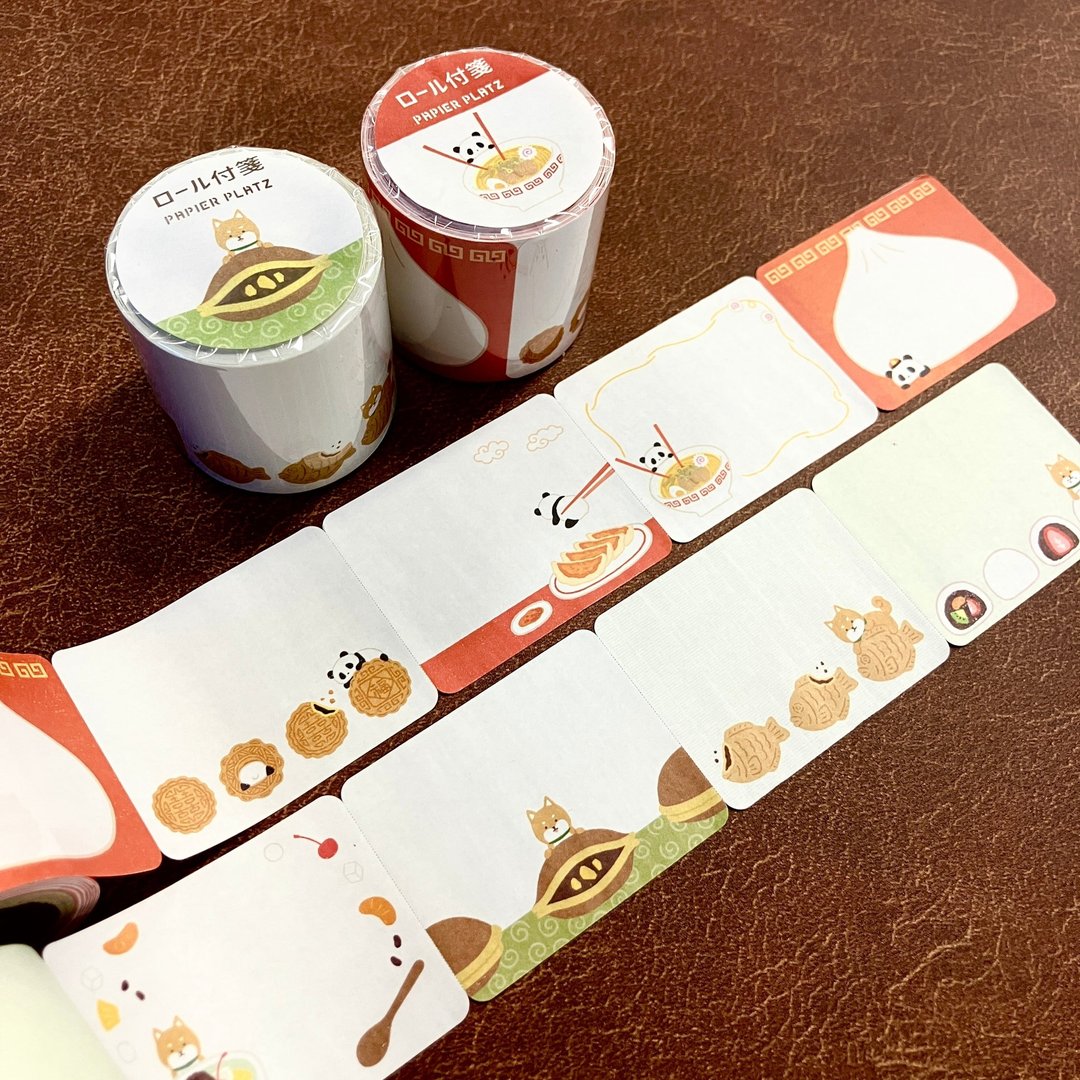 Papier 卷筒式便利贴 柴犬和风甜点・熊猫中华料理 - 便条纸/标签贴 - 纸 