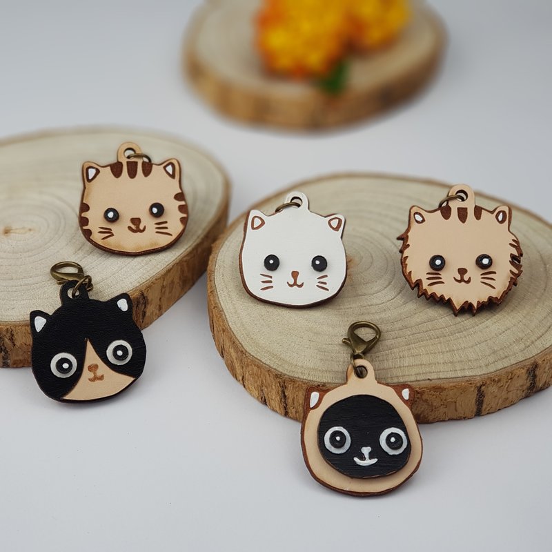 猫咪宠物头像吊牌 名牌 猫牌 姓名牌 多款猫咪品种可选 牛皮 定制 - 项圈/牵绳 - 真皮 橘色