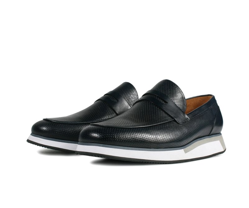 冲孔仿旧休闲乐福鞋-D13 - 男款牛津鞋/乐福鞋 - 真皮 蓝色