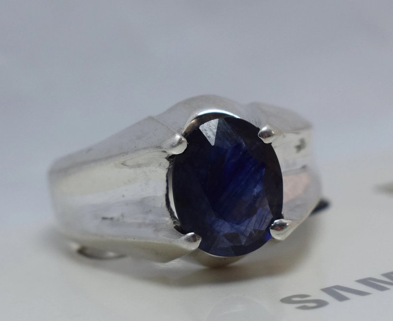 蓝宝石戒指 925 纯银 天然蓝宝石 深喀什米尔色 - 戒指 - 宝石 蓝色