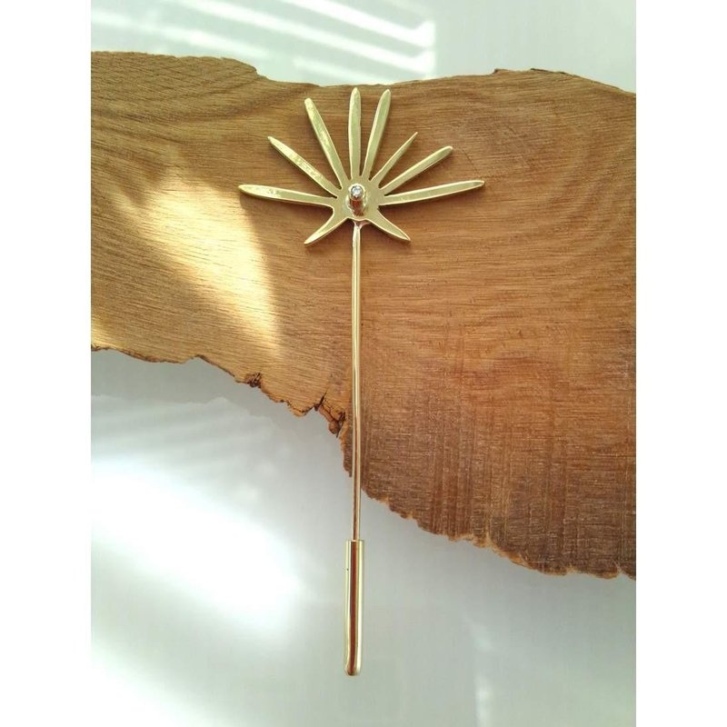 Dandelion fluff brass / diamond pin brooch - 胸针 - 其他金属 