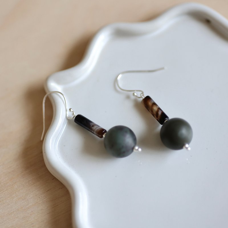 藻礁图画石纯银耳环　可改耳夹 - 耳环/耳夹 - 半宝石 多色