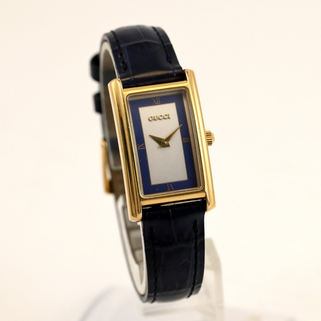 GUCCI 2600L 女士腕表 石英 19 毫米坦克形金蓝长方形腕表 古董腕表 - 女表 - 不锈钢 蓝色