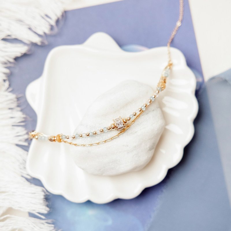 正能量 x 海蓝宝 白水晶 天河石 定制尺寸 【蓝雪花天空】手链 - 手链/手环 - 宝石 