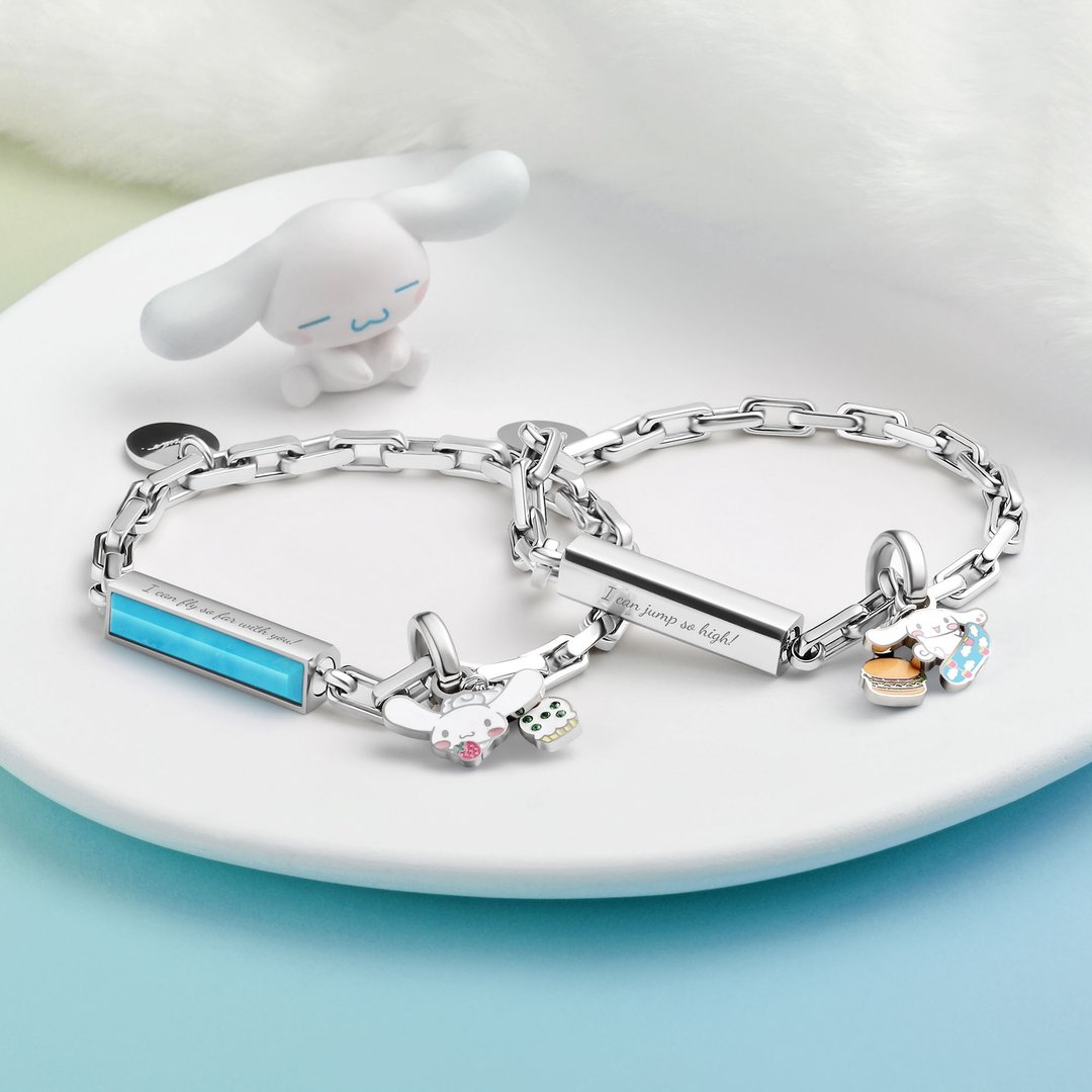 Cinnamoroll 特别版 定制化方形钢条/宝石手链 (4色) - 手链/手环 - 真皮 银色